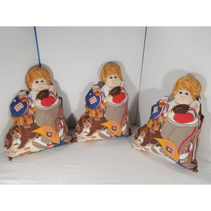 3 Cabbage Patch Kids Football Player Plush Stuffed Pillow Finished 1983 16" Fall